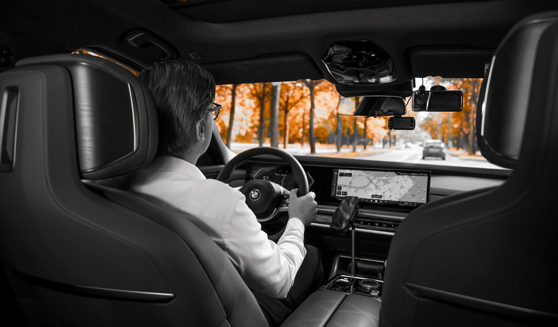 Professionele chauffeur achter het stuur